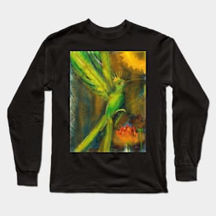 Green Bird with Sun and Lotus Long Sleeve T-Shirt